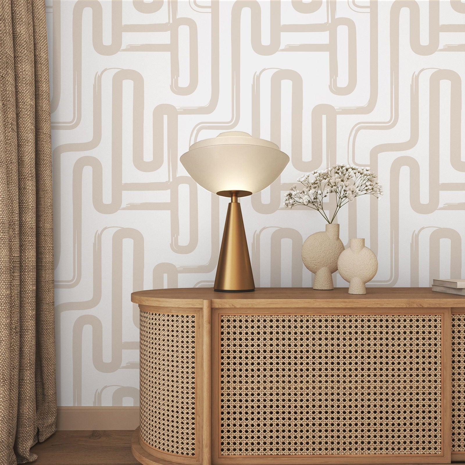 Curved Lines Peel and Stick Wallpaper, Removable Wallpaper, Traditional Wallpaper - Latte | DeccoPrint
