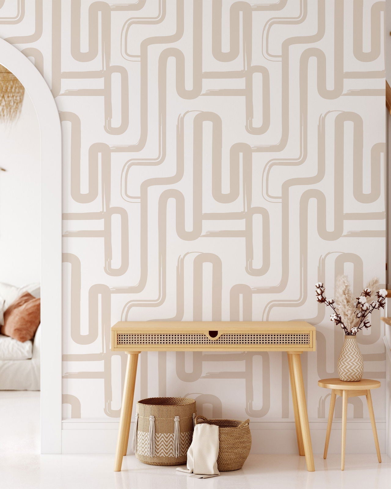 Curved Lines Peel and Stick Wallpaper, Removable Wallpaper, Traditional Wallpaper - Latte | DeccoPrint