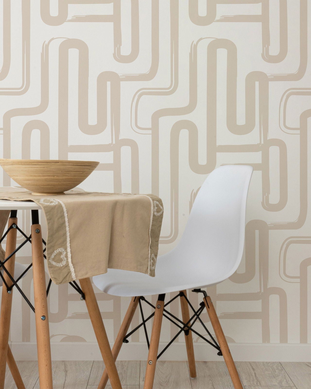 Curved Lines Peel and Stick Wallpaper, Removable Wallpaper, Traditional Wallpaper - Latte | DeccoPrint
