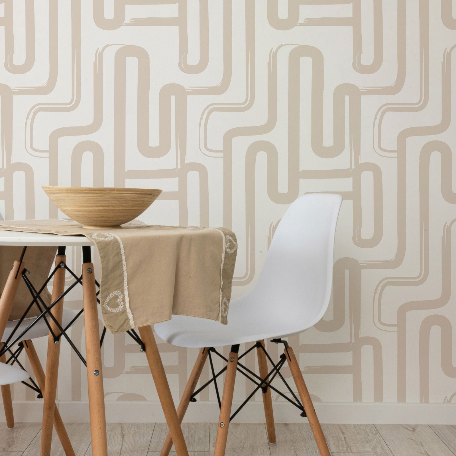 Curved Lines Peel and Stick Wallpaper, Removable Wallpaper, Traditional Wallpaper - Latte | DeccoPrint