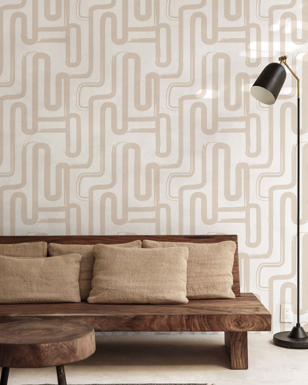 Curved Lines Peel and Stick Wallpaper, Removable Wallpaper, Traditional Wallpaper - Latte | DeccoPrint