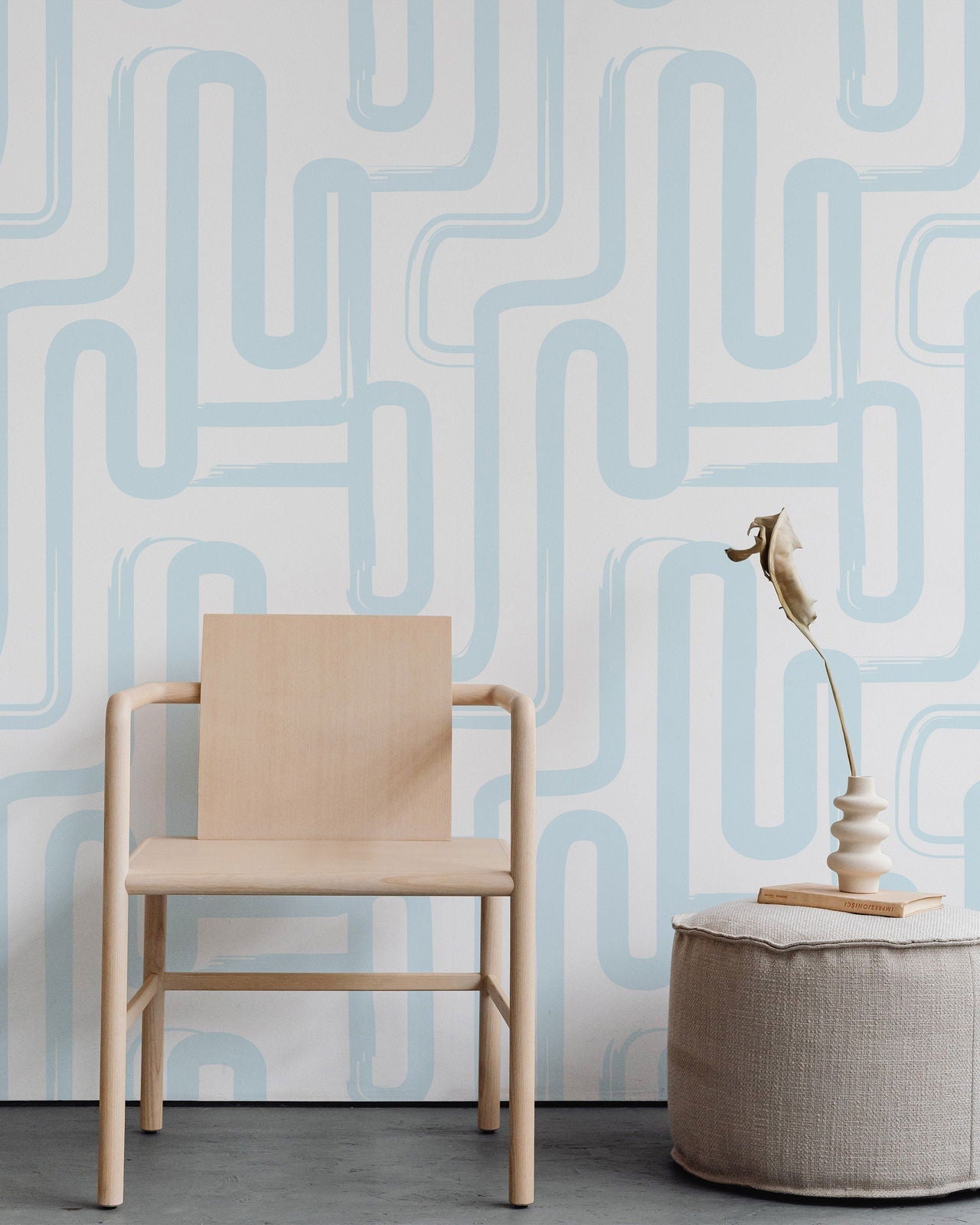 Curved Lines Peel and Stick Wallpaper, Removable Wallpaper, Traditional Wallpaper - Pastel Blue | DeccoPrint