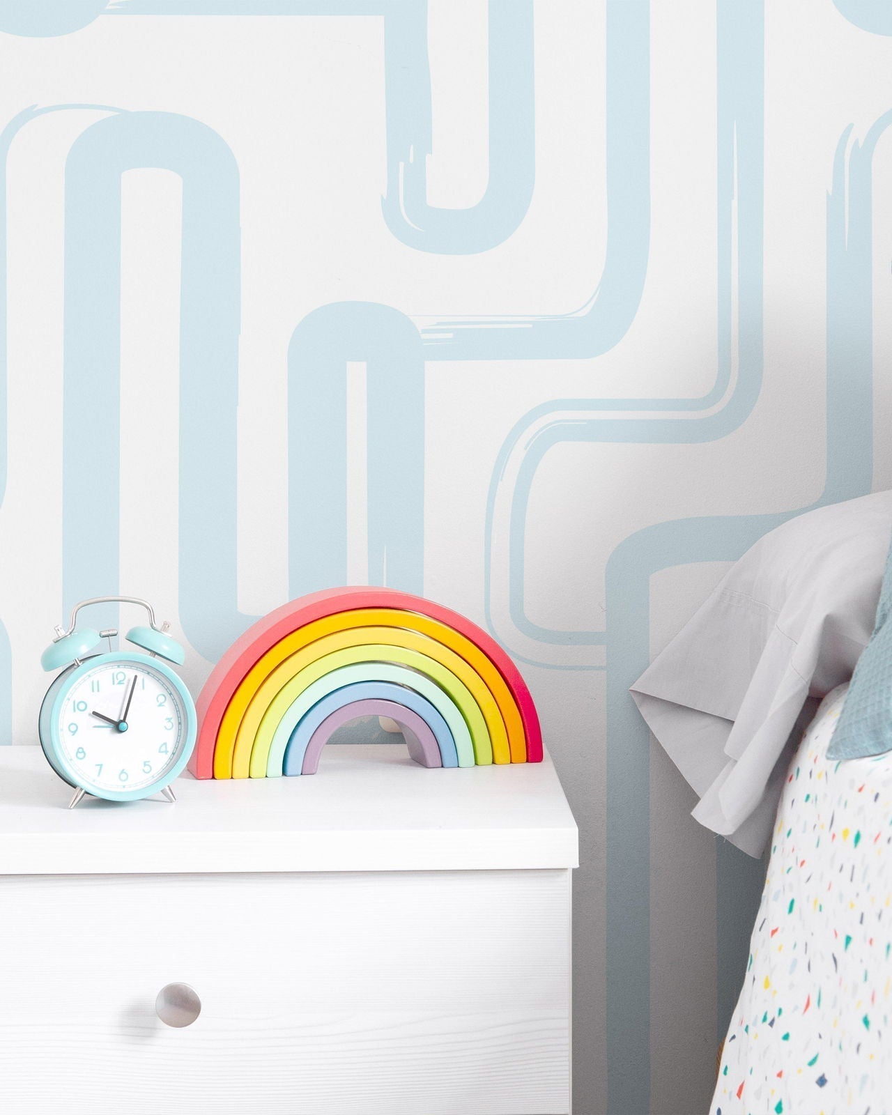 Curved Lines Peel and Stick Wallpaper, Removable Wallpaper, Traditional Wallpaper - Pastel Blue | DeccoPrint