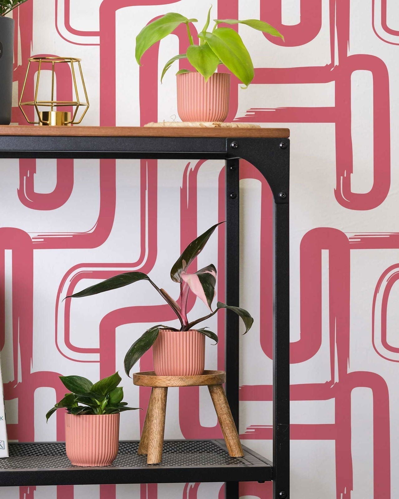 Curved Lines Peel and Stick Wallpaper, Removable Wallpaper, Traditional Wallpaper - Pink | DeccoPrint