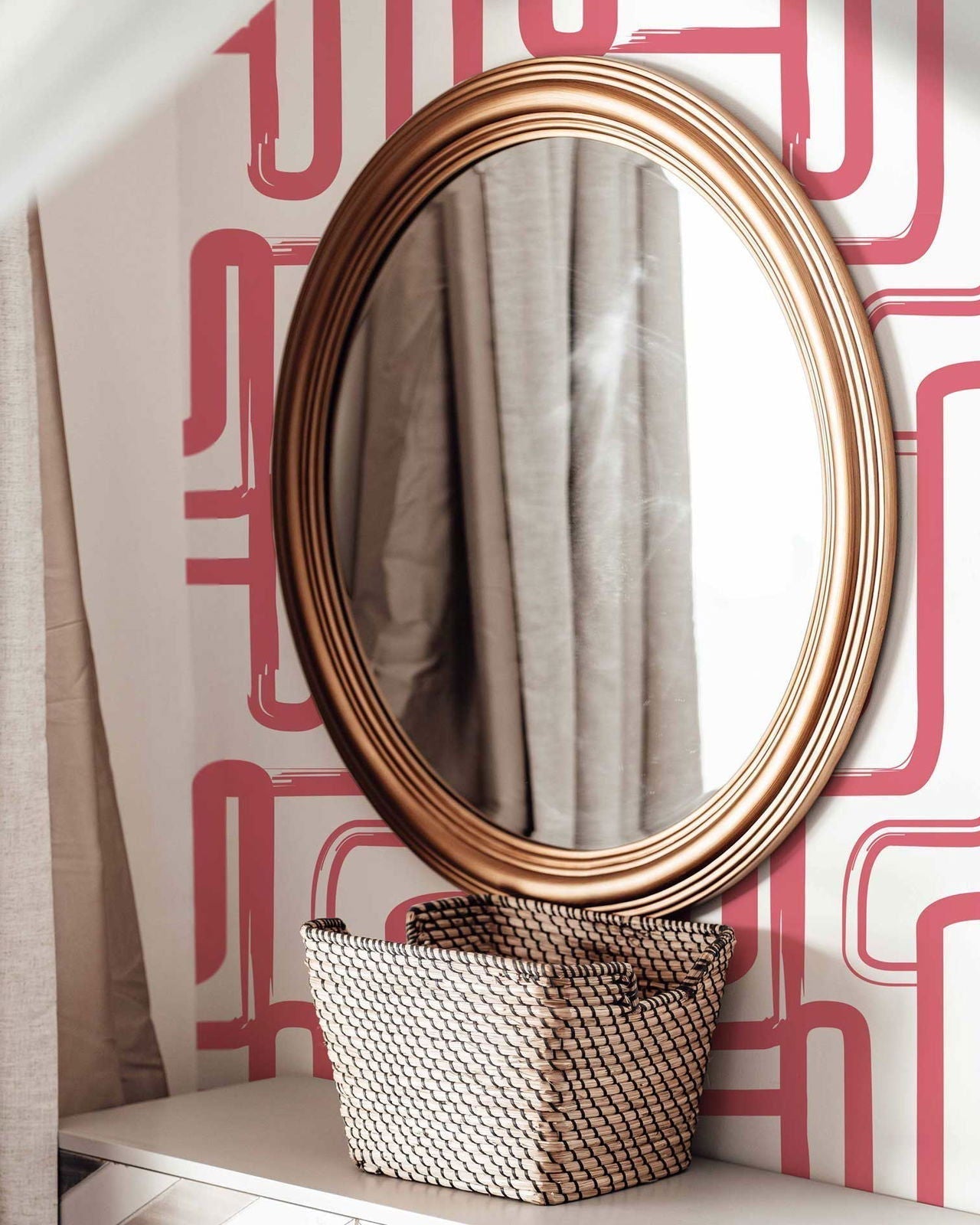 Curved Lines Peel and Stick Wallpaper, Removable Wallpaper, Traditional Wallpaper - Pink | DeccoPrint