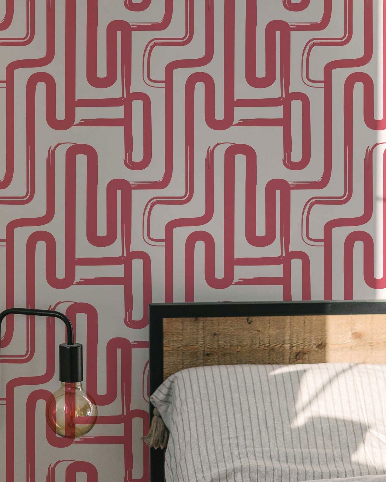 Curved Lines Peel and Stick Wallpaper, Removable Wallpaper, Traditional Wallpaper - Pink | DeccoPrint