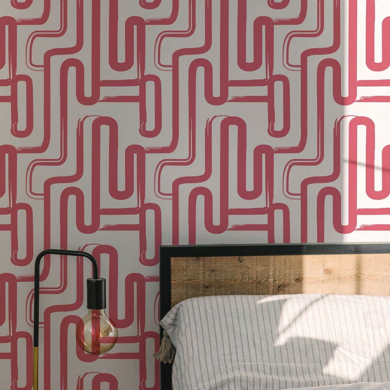 Curved Lines Peel and Stick Wallpaper, Removable Wallpaper, Traditional Wallpaper - Pink | DeccoPrint