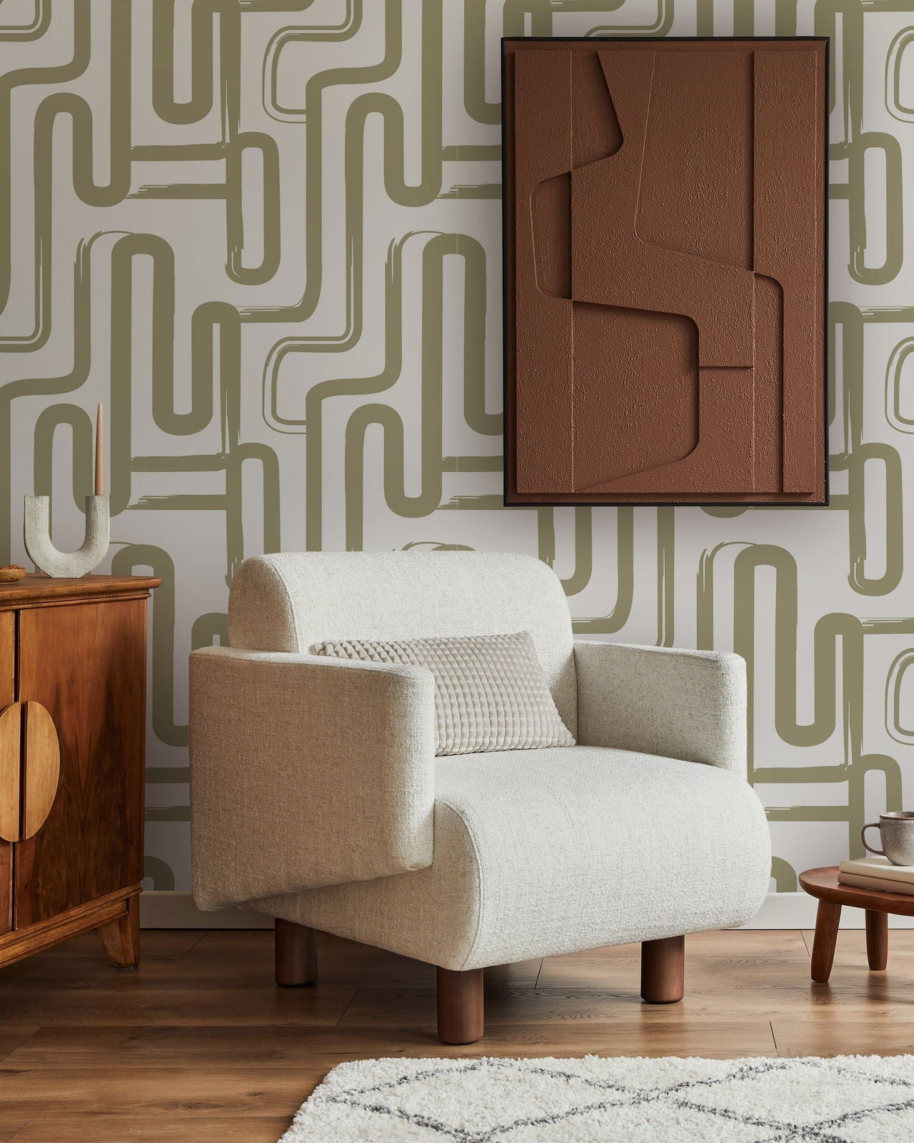 Curved Lines Peel and Stick Wallpaper, Removable Wallpaper, Traditional Wallpaper - Sage | DeccoPrint