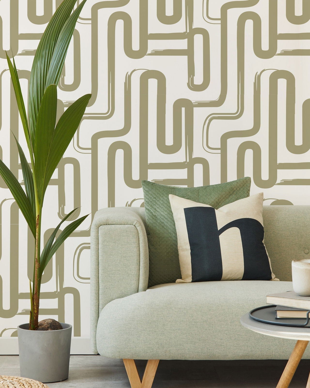 Curved Lines Peel and Stick Wallpaper, Removable Wallpaper, Traditional Wallpaper - Sage | DeccoPrint