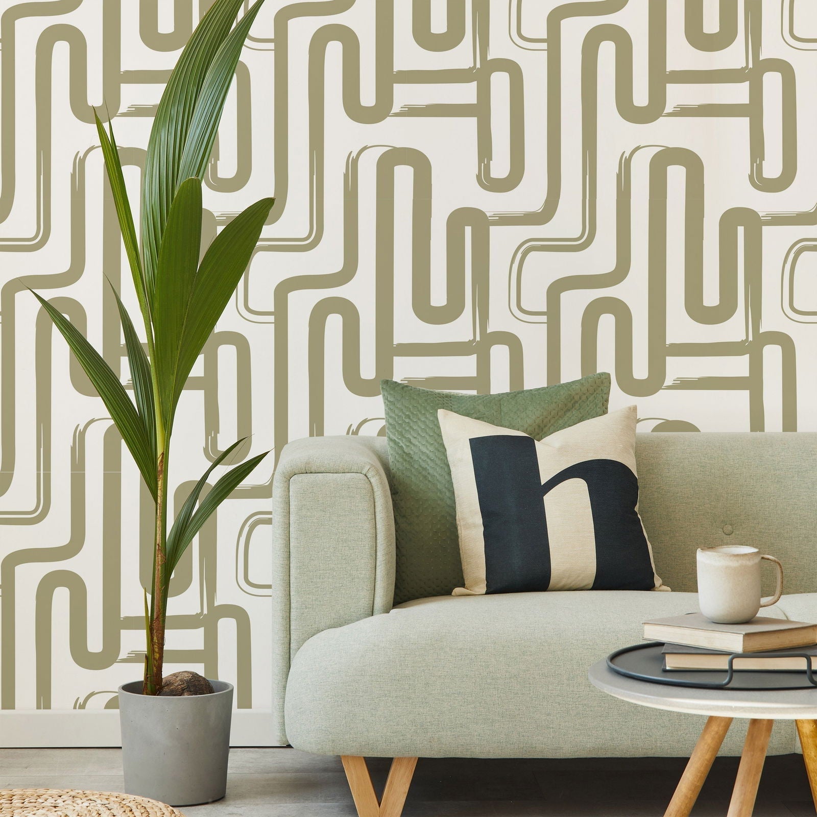 Curved Lines Peel and Stick Wallpaper, Removable Wallpaper, Traditional Wallpaper - Sage | DeccoPrint