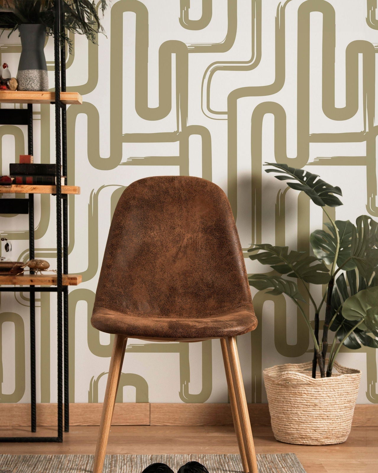 Curved Lines Peel and Stick Wallpaper, Removable Wallpaper, Traditional Wallpaper - Sage | DeccoPrint
