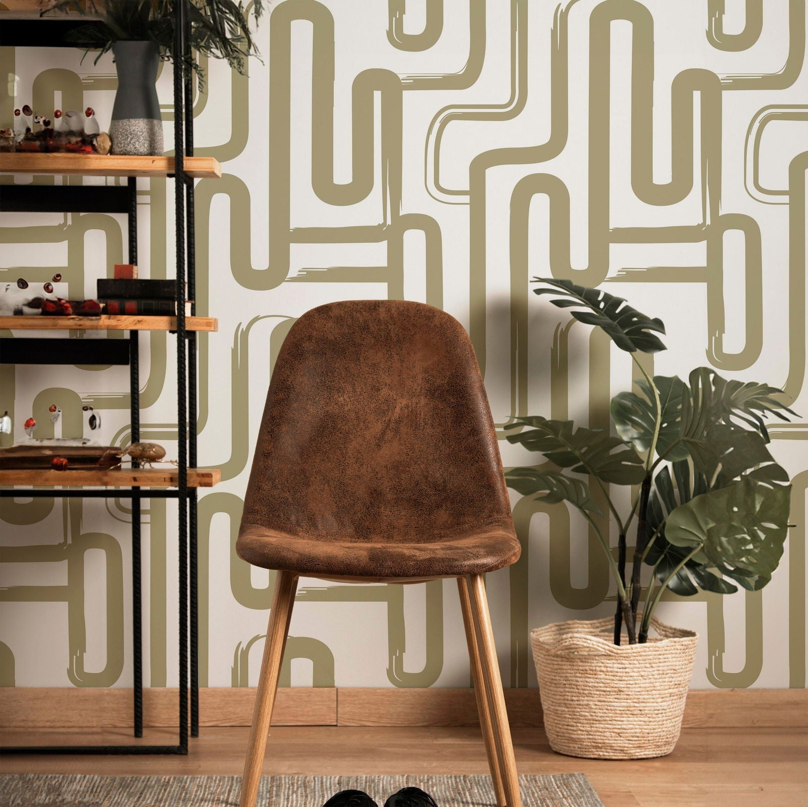 Curved Lines Peel and Stick Wallpaper, Removable Wallpaper, Traditional Wallpaper - Sage | DeccoPrint