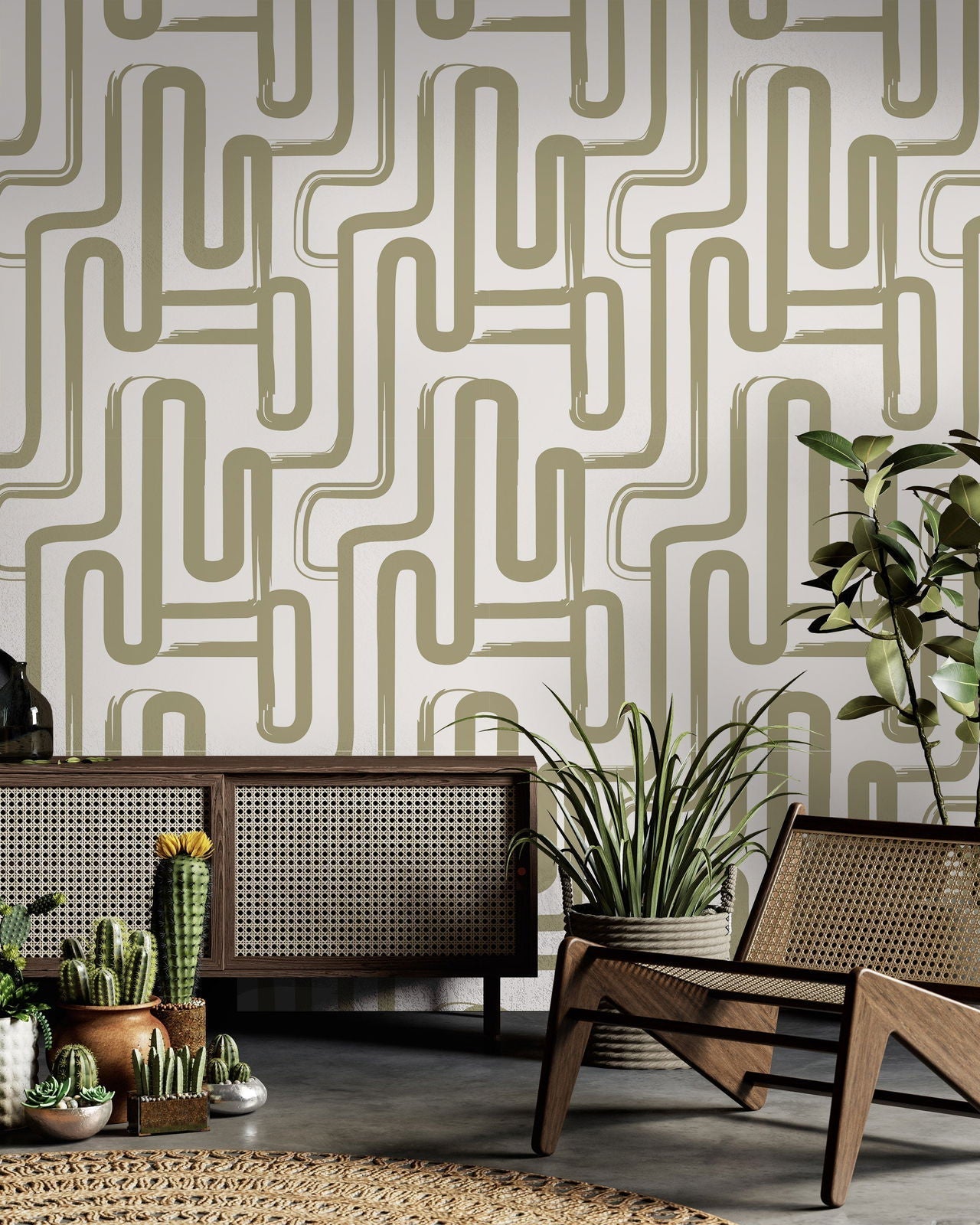 Curved Lines Peel and Stick Wallpaper, Removable Wallpaper, Traditional Wallpaper - Sage | DeccoPrint