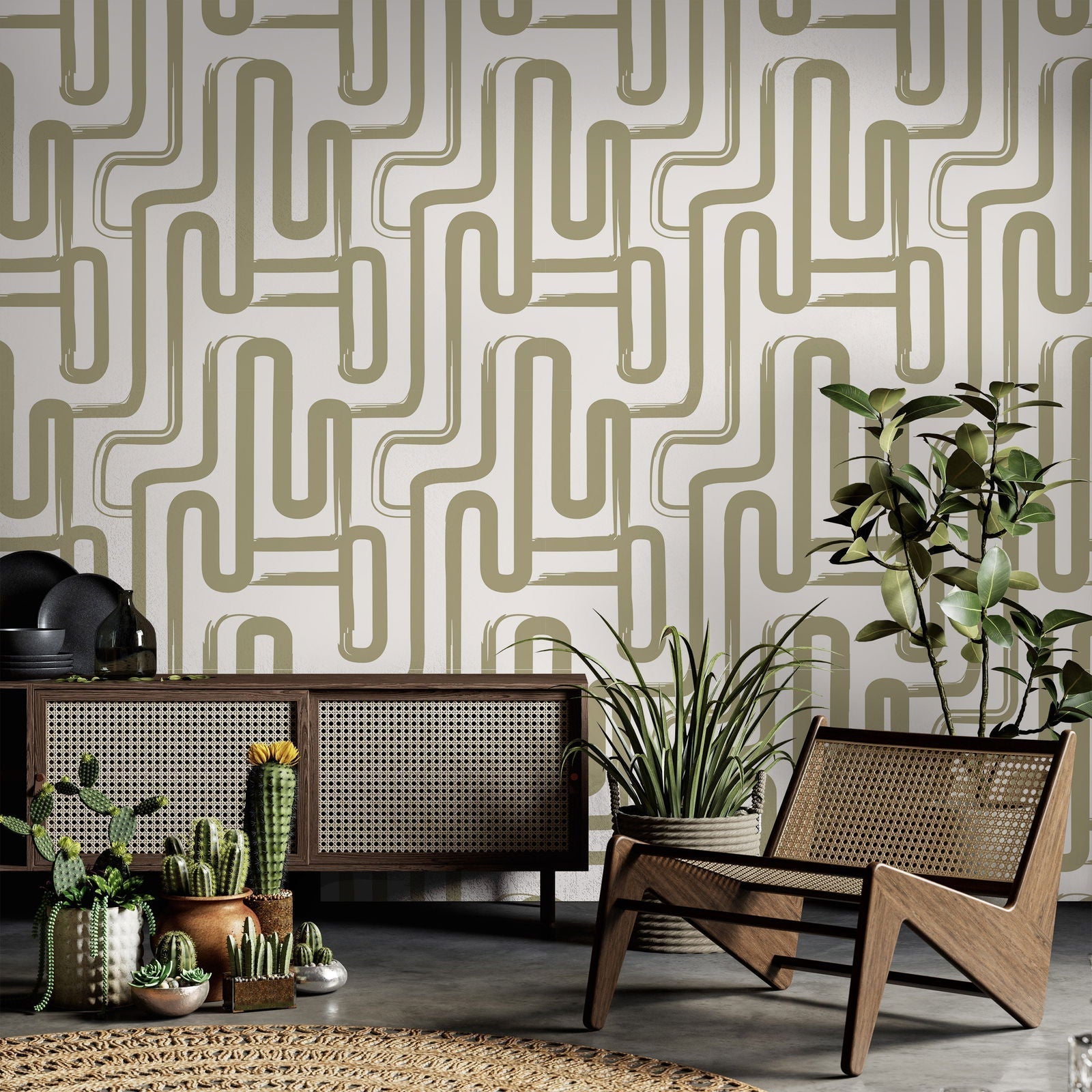 Curved Lines Peel and Stick Wallpaper, Removable Wallpaper, Traditional Wallpaper - Sage | DeccoPrint