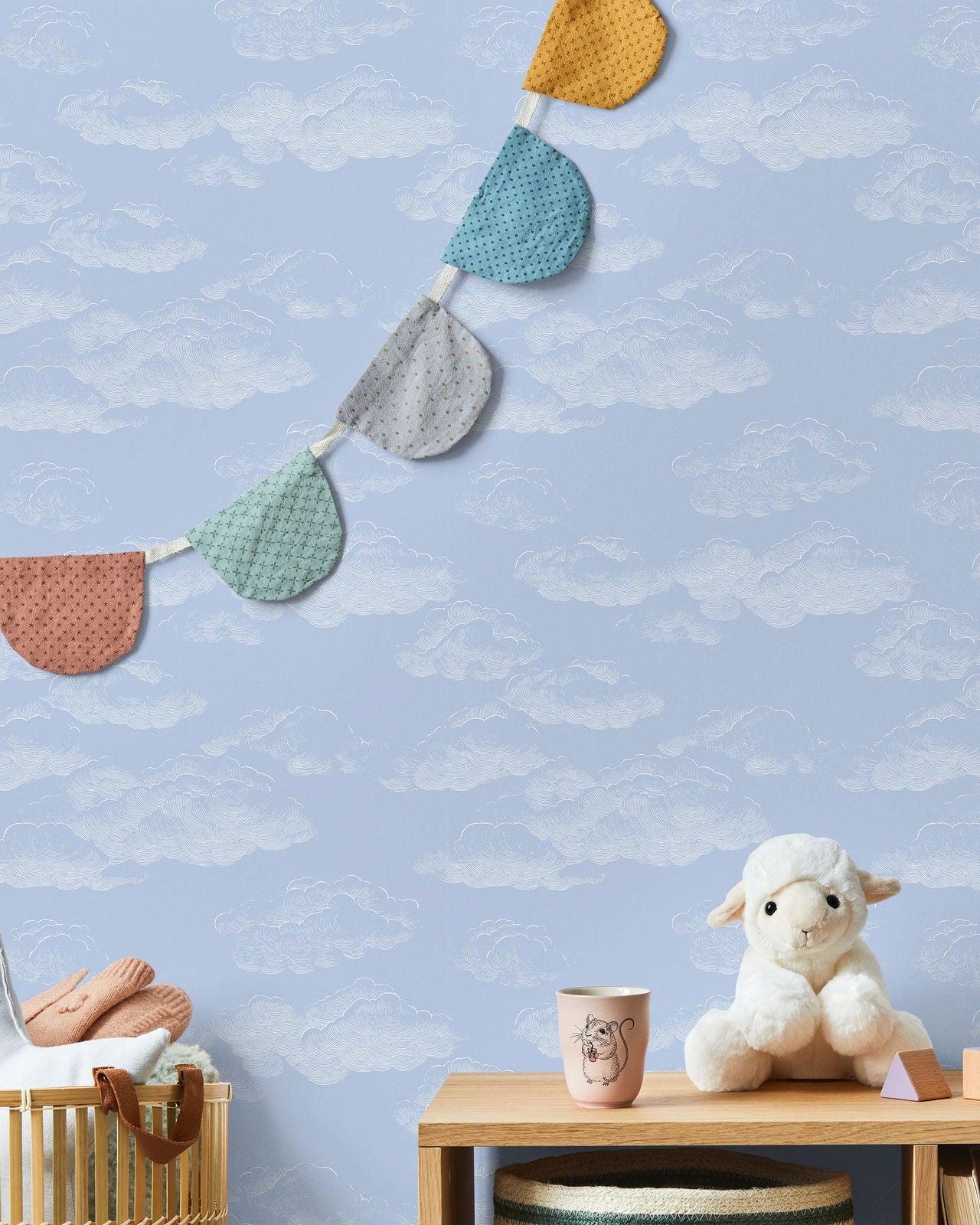 Cute Clouds Peel and Stick Wallpaper, Removable Wallpaper, Traditional Wallpaper - Blue | DeccoPrint