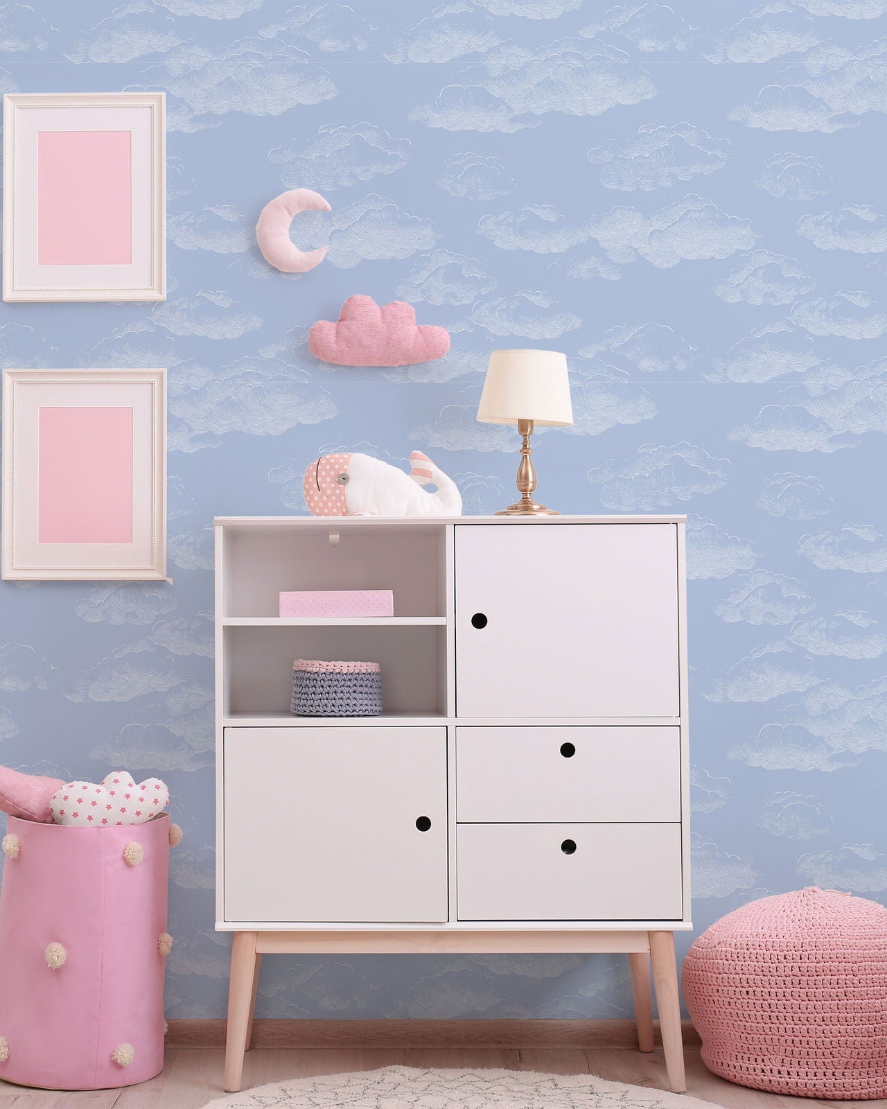 Cute Clouds Peel and Stick Wallpaper, Removable Wallpaper, Traditional Wallpaper - Blue | DeccoPrint