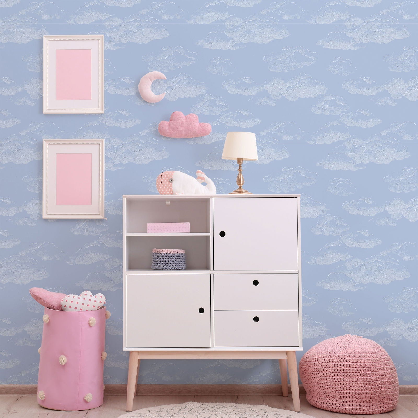 Cute Clouds Peel and Stick Wallpaper, Removable Wallpaper, Traditional Wallpaper - Blue | DeccoPrint