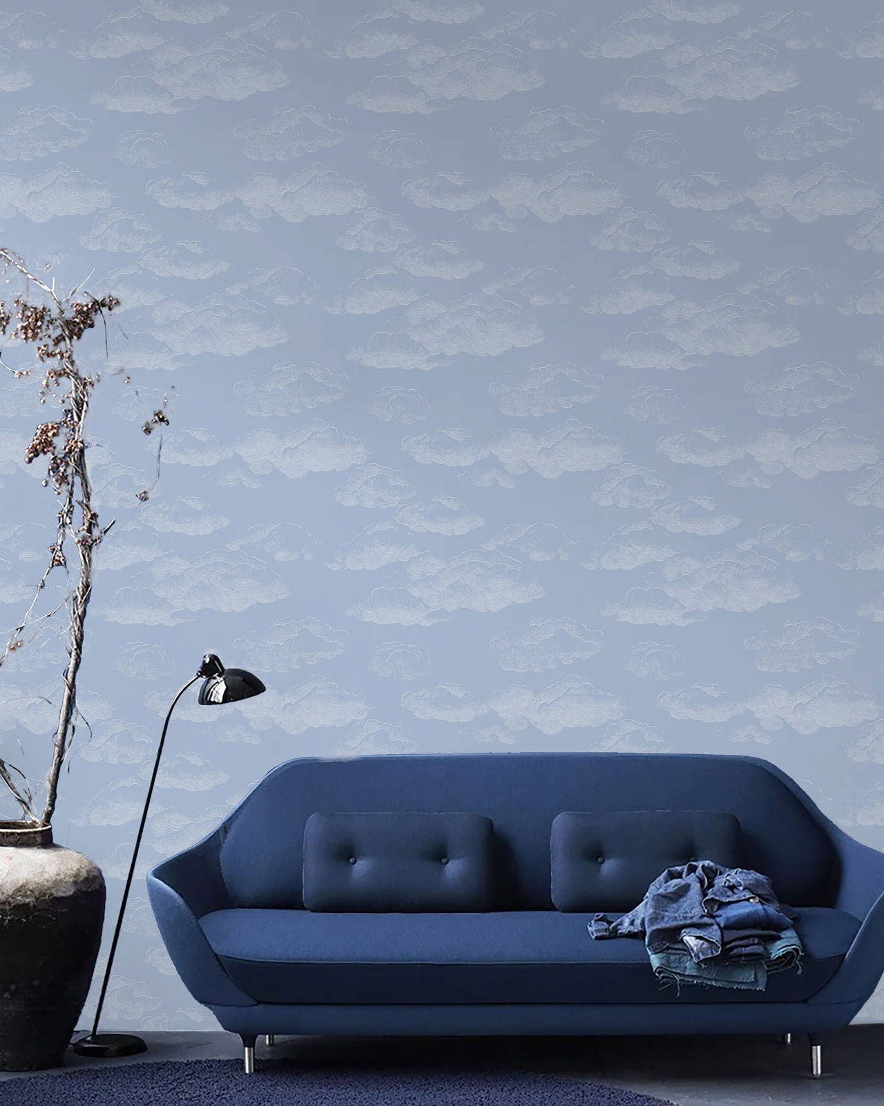 Cute Clouds Peel and Stick Wallpaper, Removable Wallpaper, Traditional Wallpaper - Blue | DeccoPrint