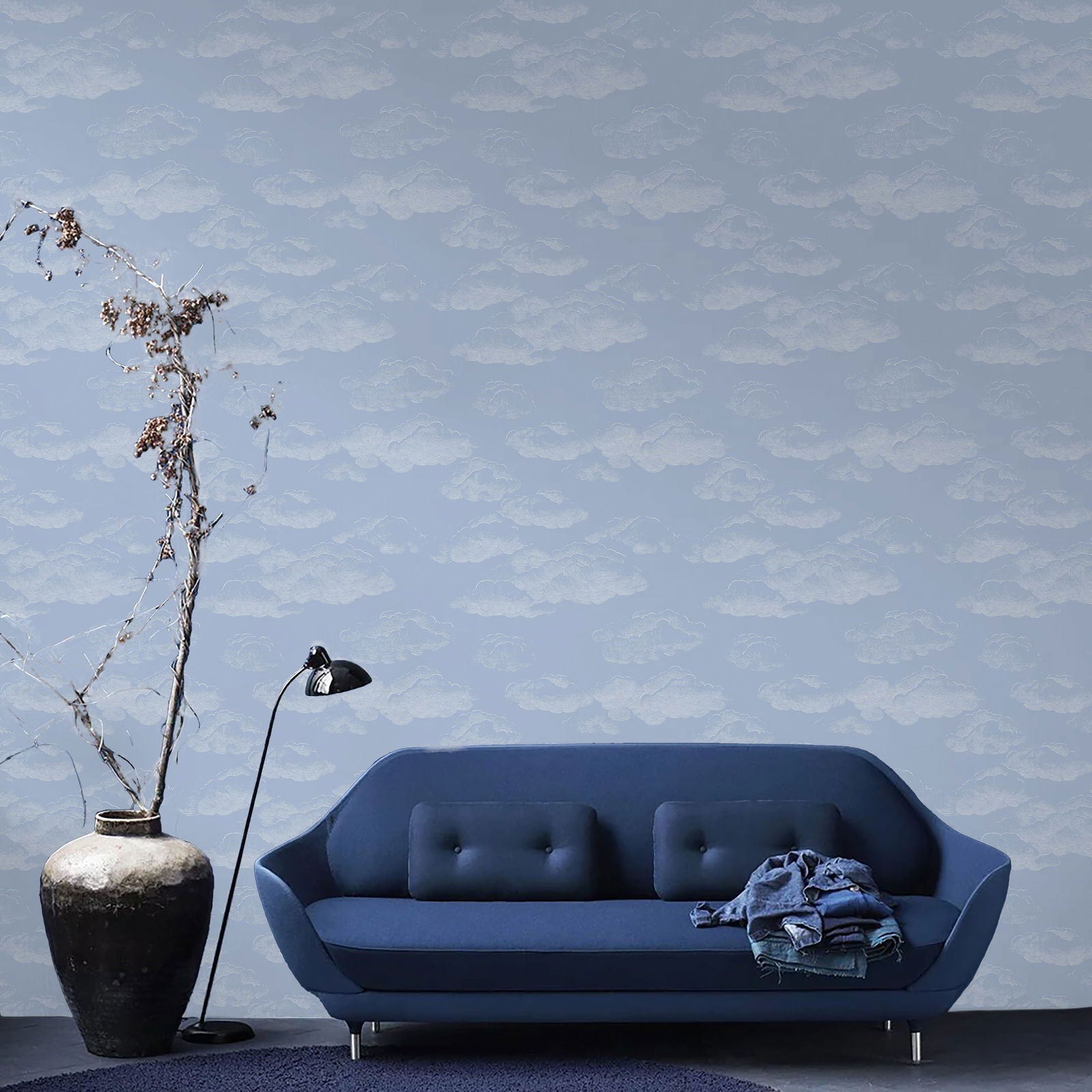 Cute Clouds Peel and Stick Wallpaper, Removable Wallpaper, Traditional Wallpaper - Blue | DeccoPrint