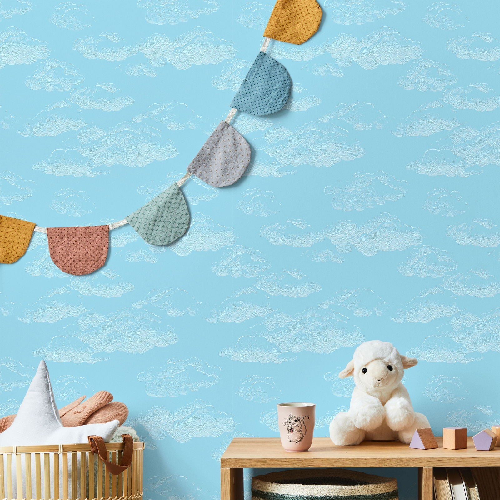 Cute Clouds Peel and Stick Wallpaper, Removable Wallpaper, Traditional Wallpaper - Light Blue | DeccoPrint