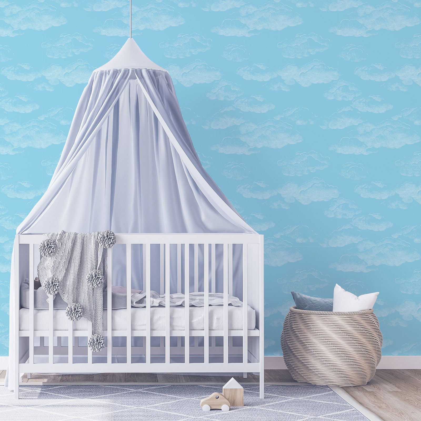 Cute Clouds Peel and Stick Wallpaper, Removable Wallpaper, Traditional Wallpaper - Light Blue | DeccoPrint