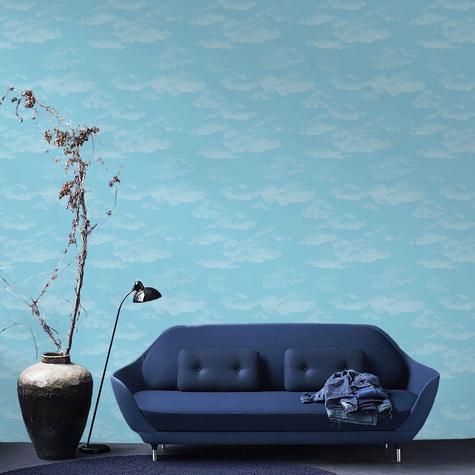 Cute Clouds Peel and Stick Wallpaper, Removable Wallpaper, Traditional Wallpaper - Light Blue | DeccoPrint
