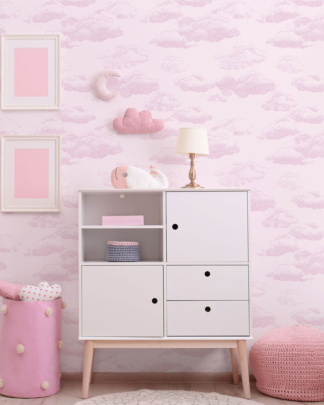 Cute Clouds Peel and Stick Wallpaper, Removable Wallpaper, Traditional Wallpaper - Soft Pink | DeccoPrint