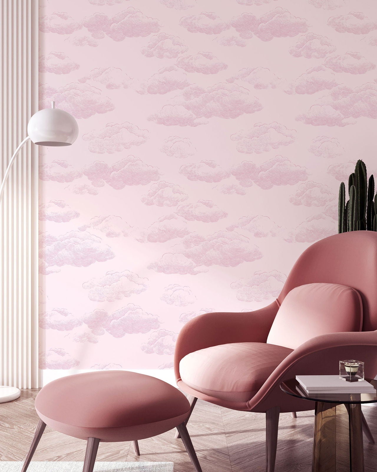 Cute Clouds Peel and Stick Wallpaper, Removable Wallpaper, Traditional Wallpaper - Soft Pink | DeccoPrint