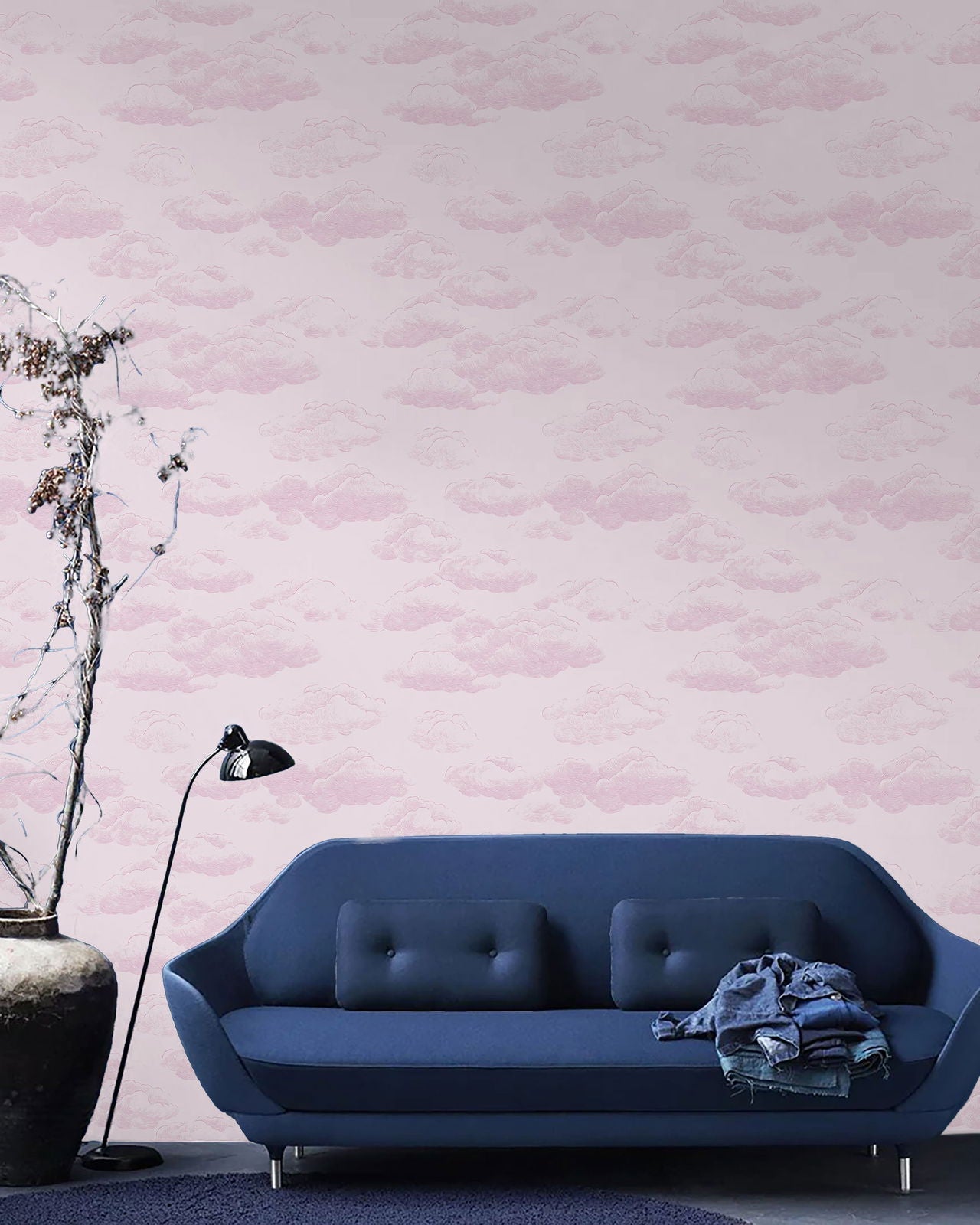 Cute Clouds Peel and Stick Wallpaper, Removable Wallpaper, Traditional Wallpaper - Soft Pink | DeccoPrint