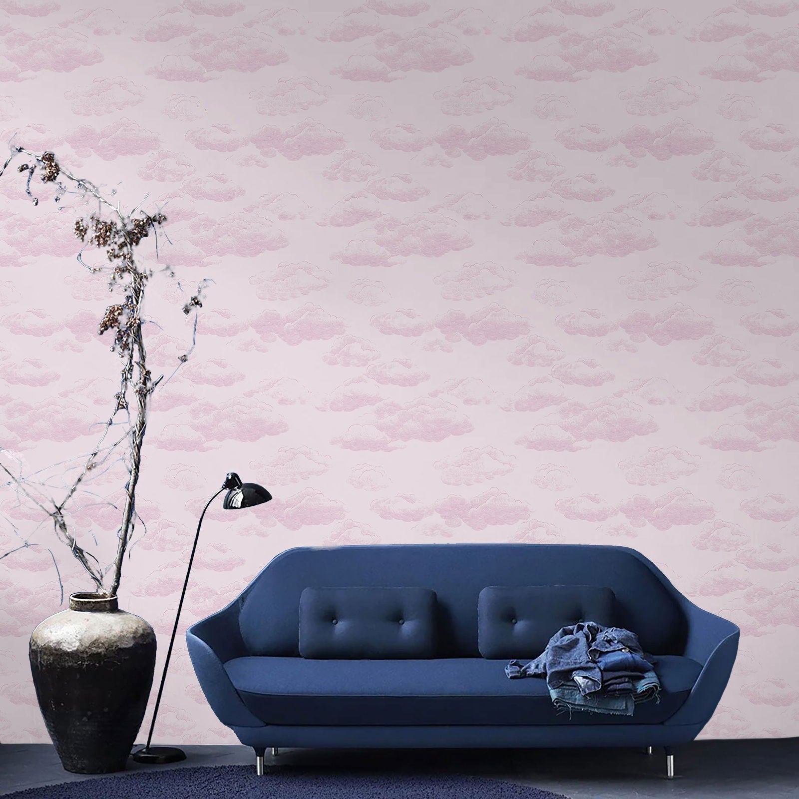 Cute Clouds Peel and Stick Wallpaper, Removable Wallpaper, Traditional Wallpaper - Soft Pink | DeccoPrint