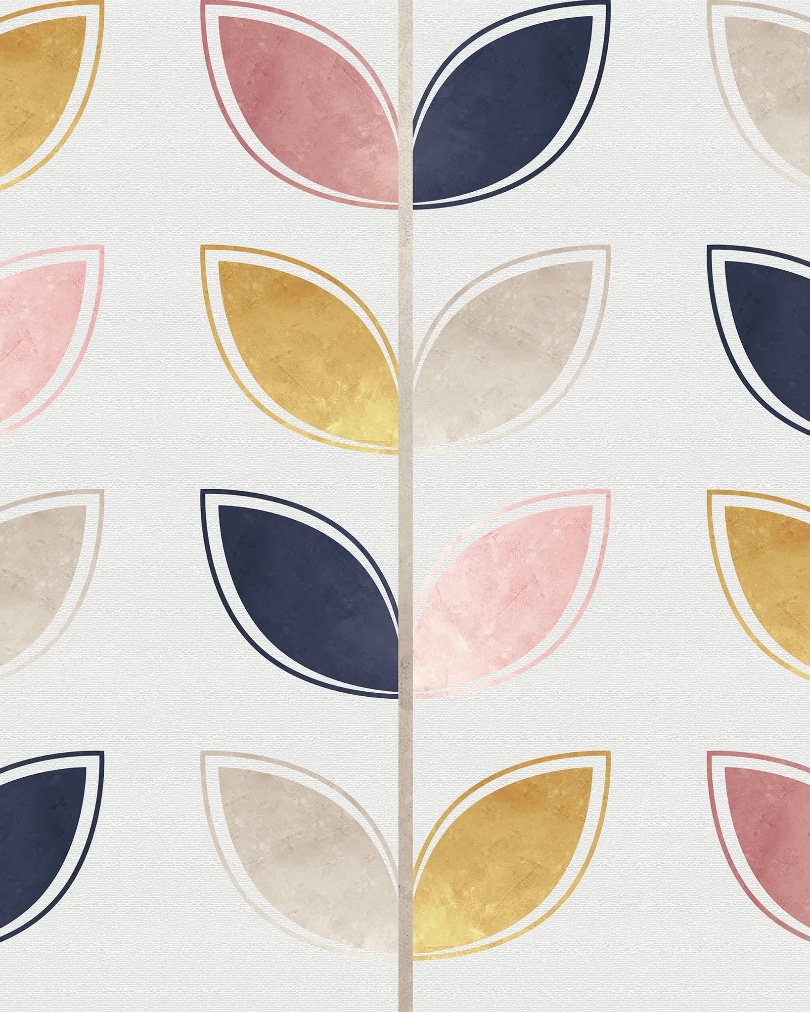 Patterned tiles with colorful leaf shapes on a white background