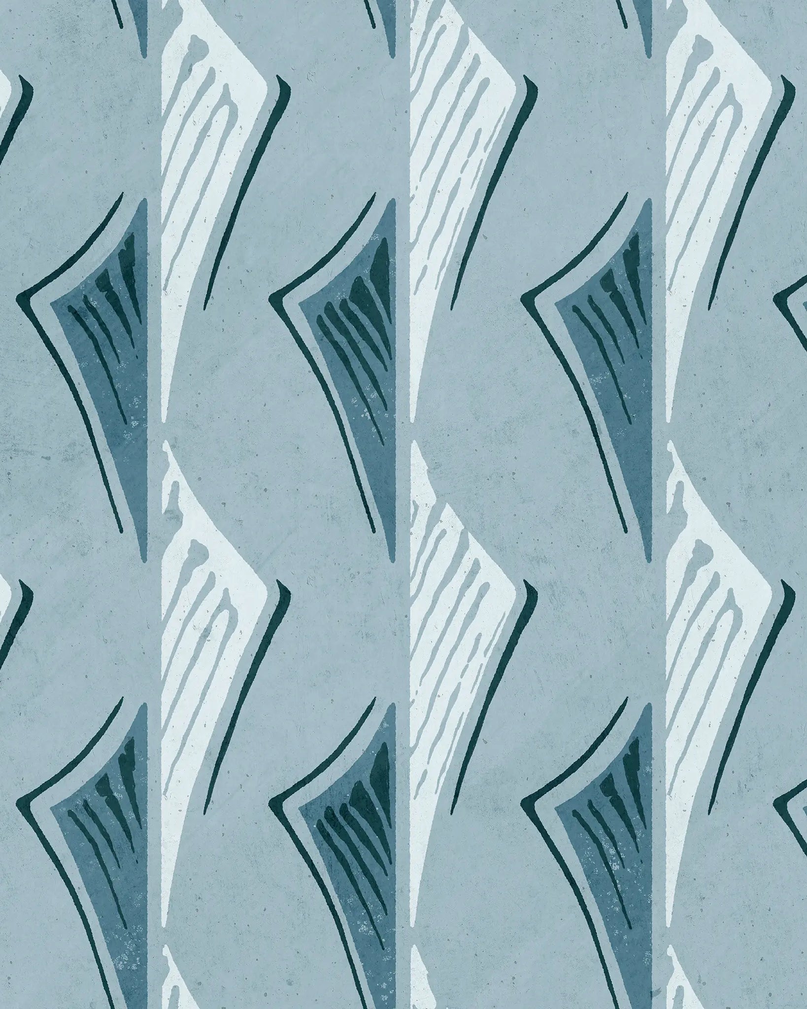 Patterned wallpaper with geometric design on a blue background