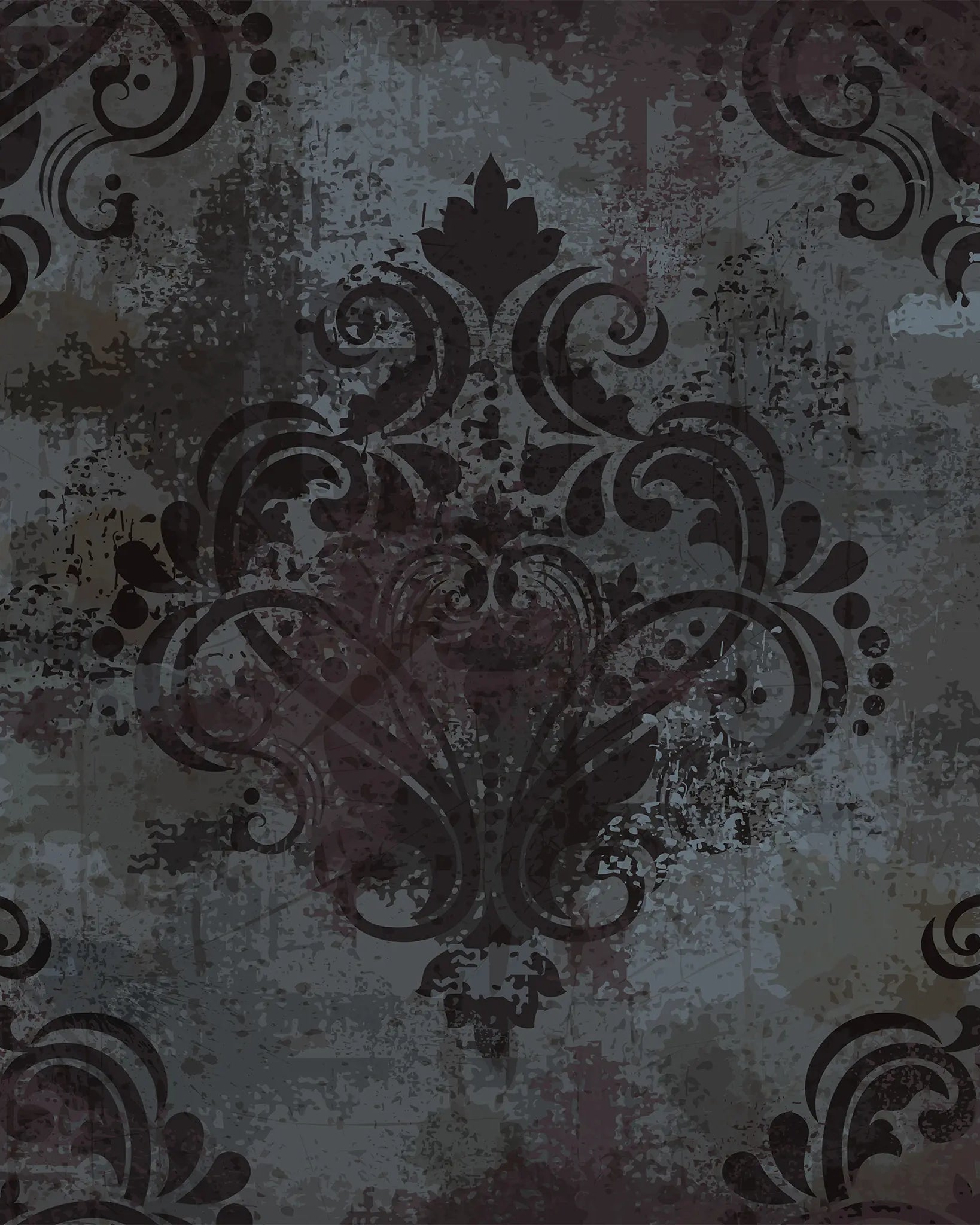 Decorative brown floral pattern on a textured gray background