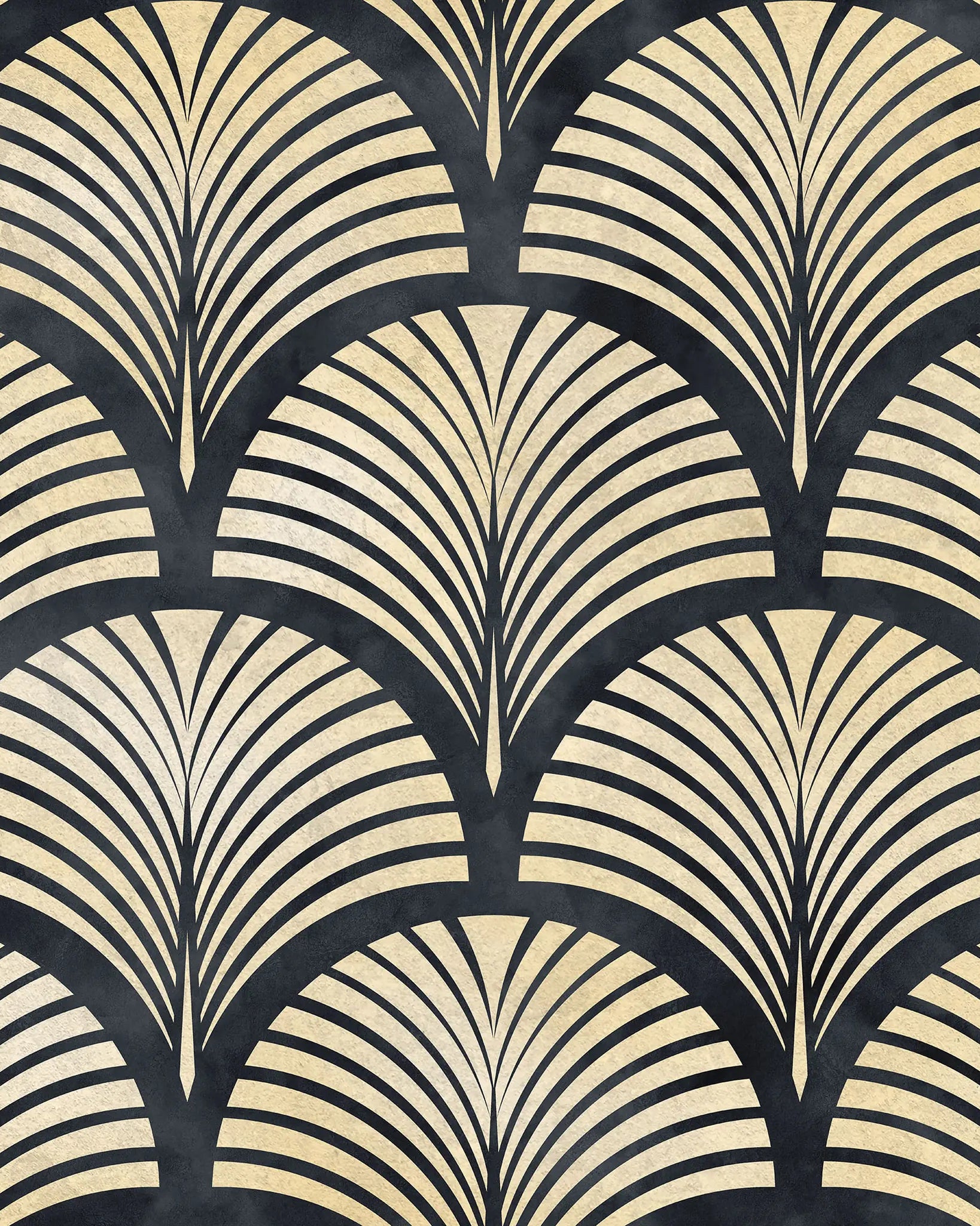 Decorative pattern with black and beige fan shapes on a black background