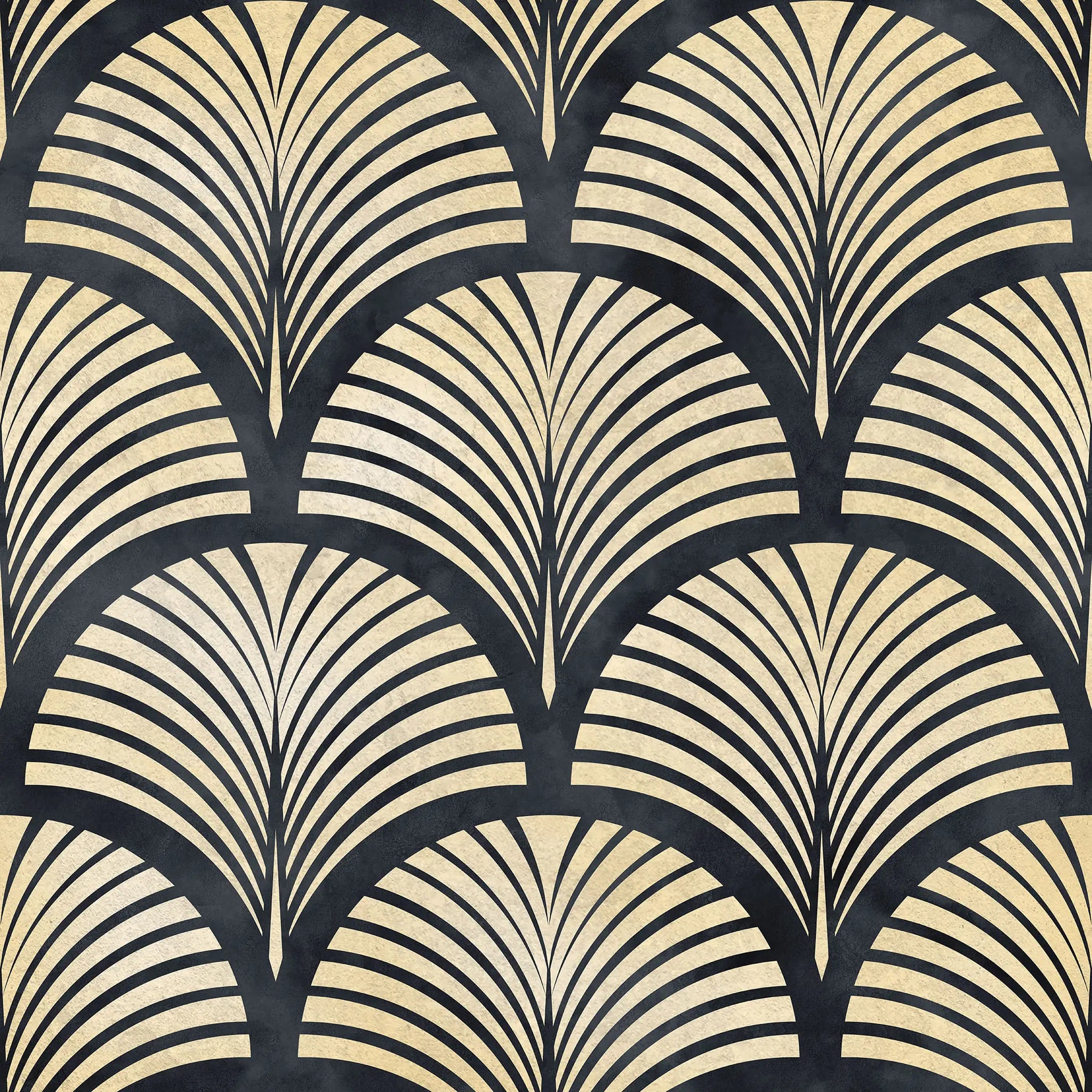 Decorative pattern with black and beige fan shapes on a black background