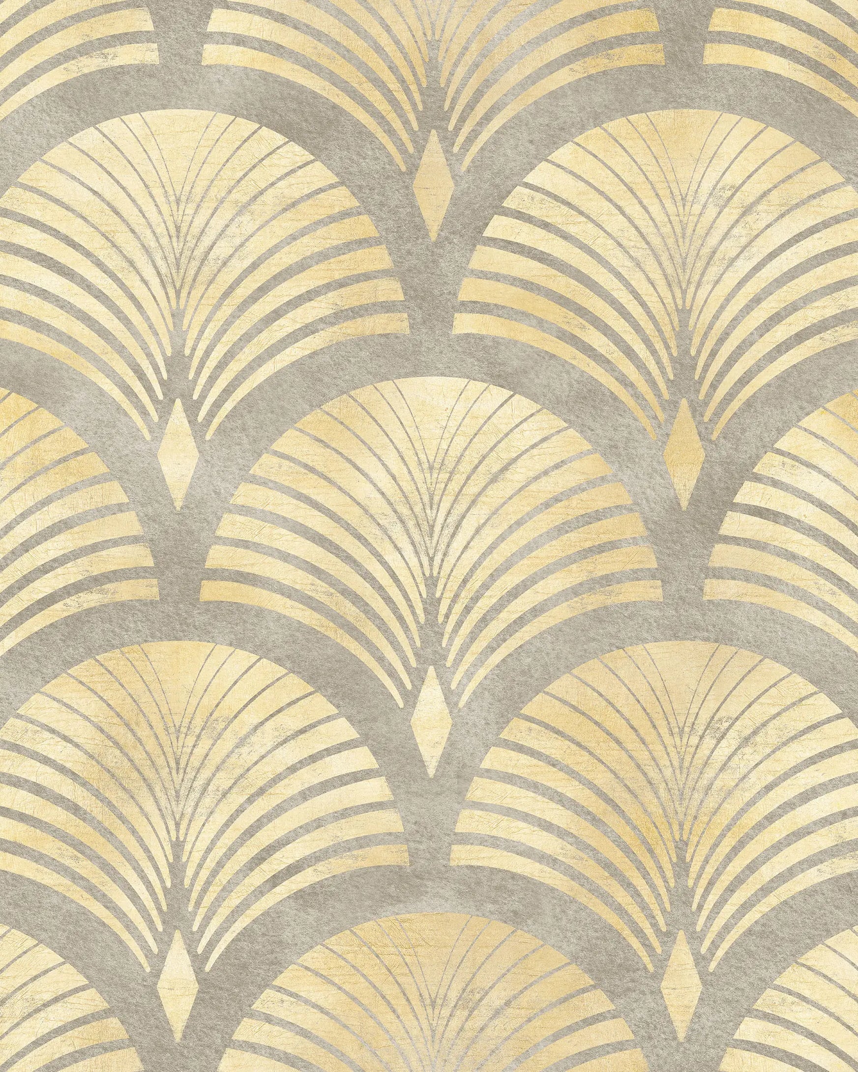 Patterned wallpaper with geometric design in gold and gray