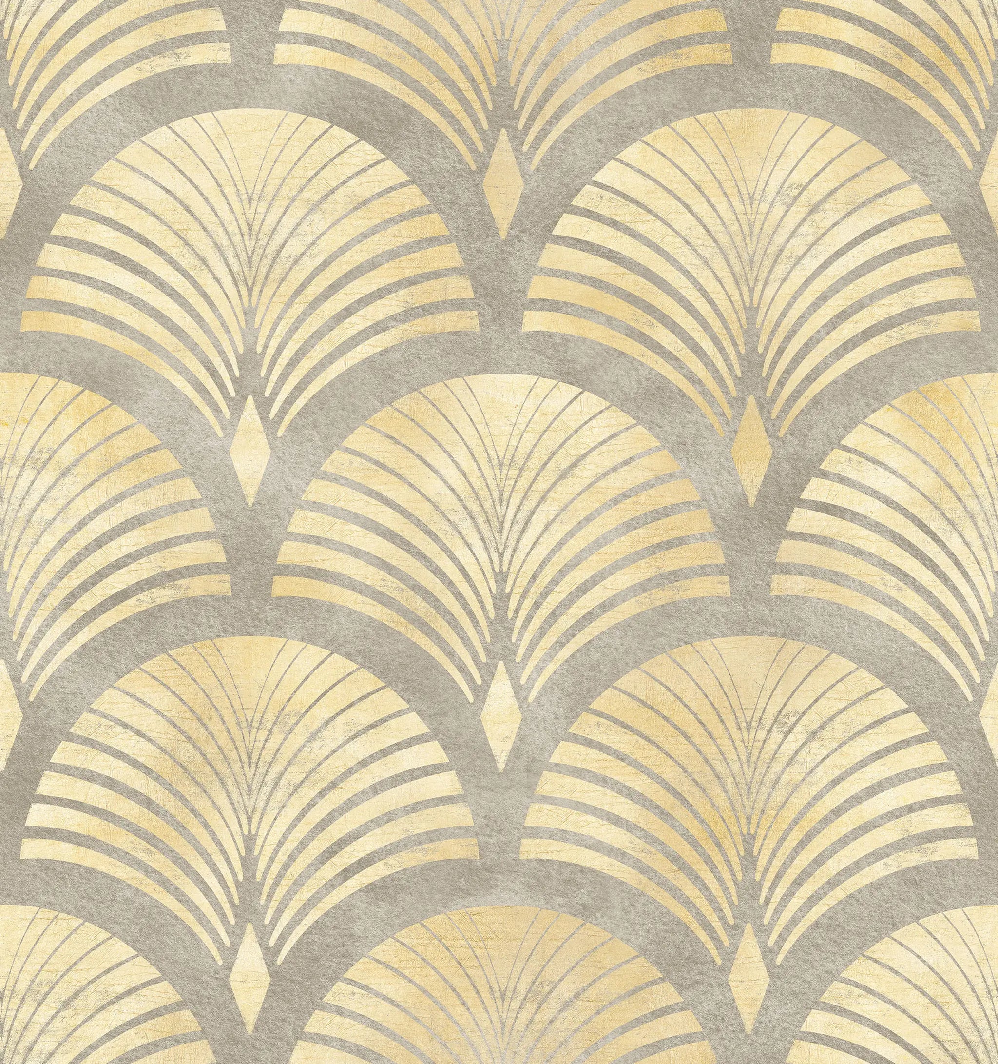 Patterned wallpaper with geometric design in gold and gray