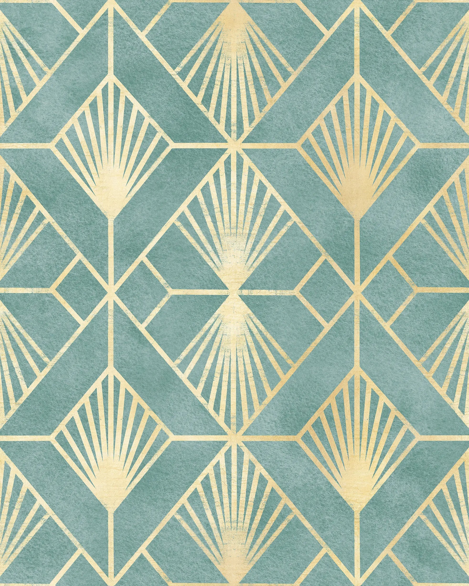 Geometric pattern with gold lines on a teal background