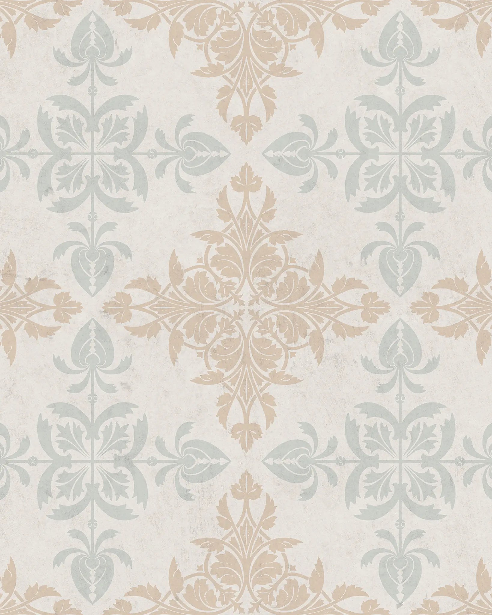 Decorative tile pattern with leaves and swirls on a light background