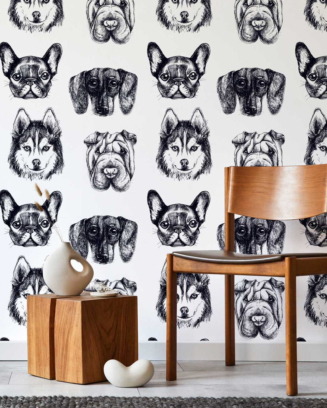 Dog Portraits Peel and Stick Wallpaper, Removable Wallpaper, Traditional Wallpaper | DeccoPrint
