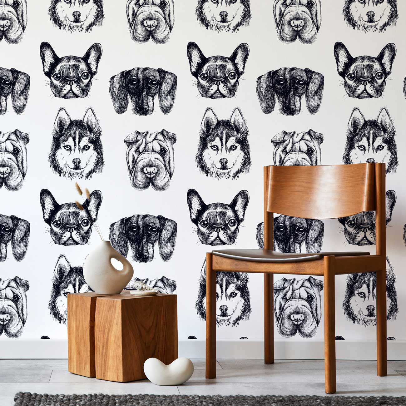 Dog Portraits Peel and Stick Wallpaper, Removable Wallpaper, Traditional Wallpaper | DeccoPrint