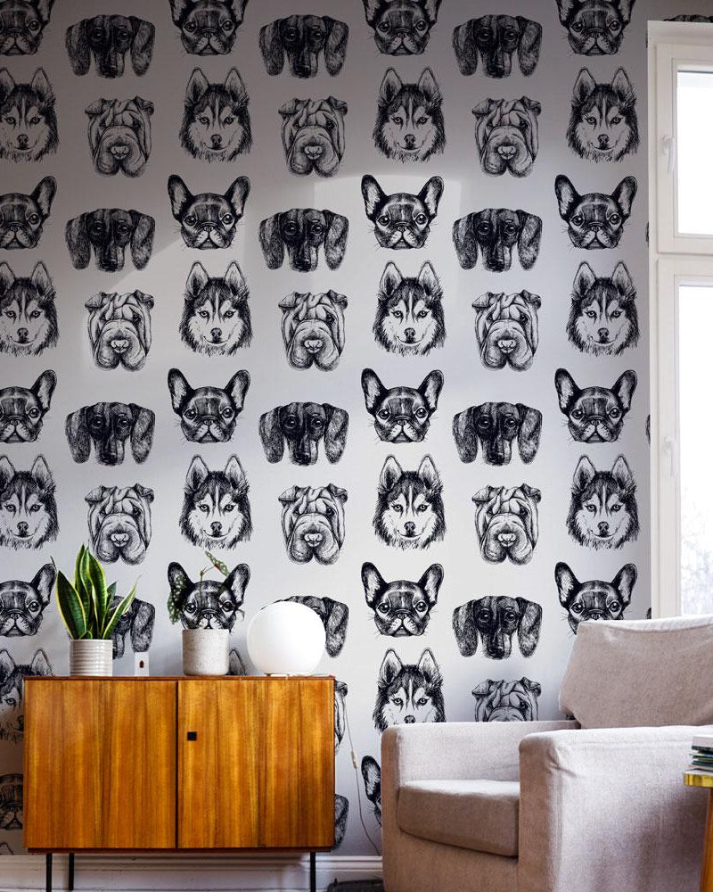 Dog Portraits Peel and Stick Wallpaper, Removable Wallpaper, Traditional Wallpaper | DeccoPrint