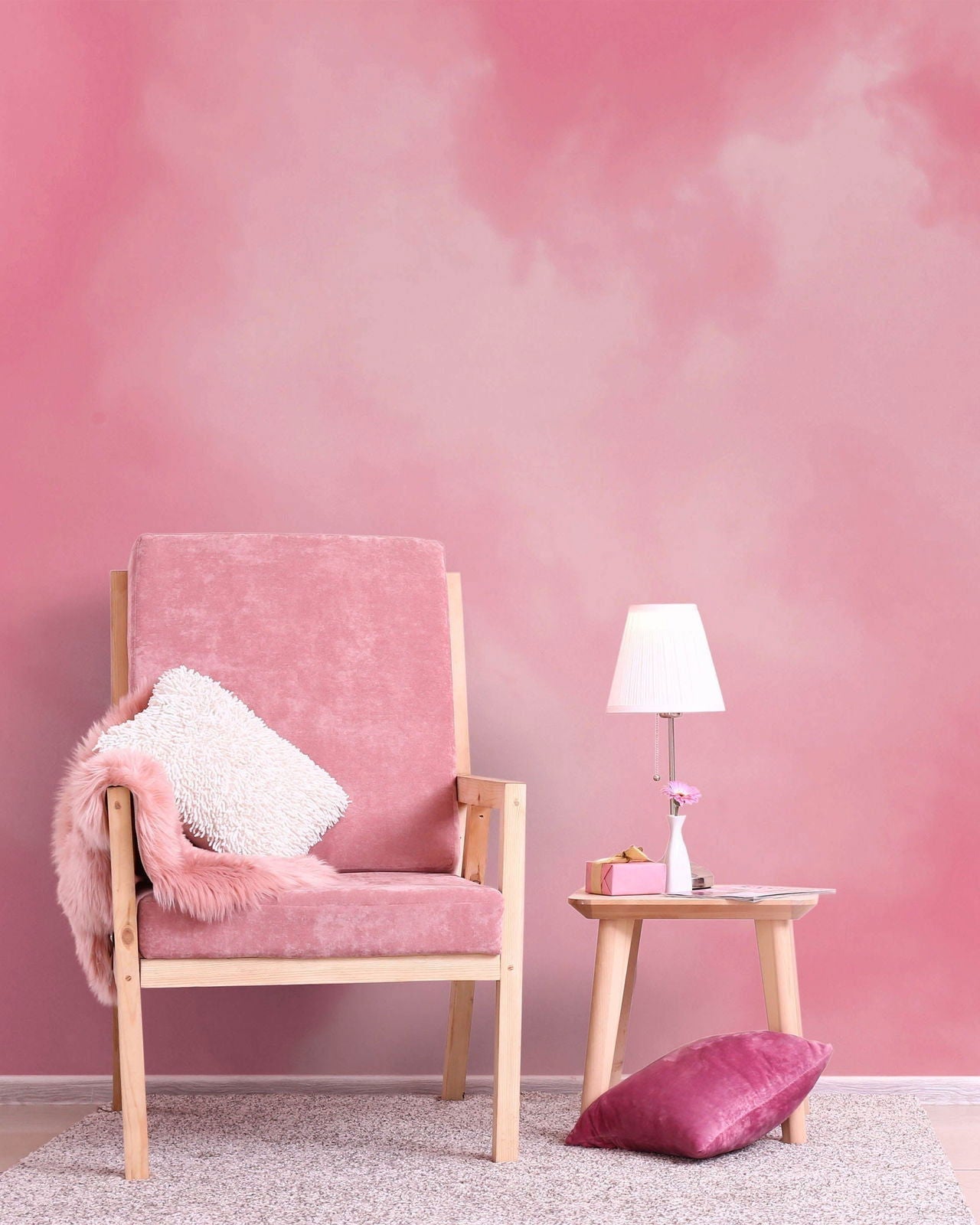 Dreamy Mural Peel and Stick Wallpaper, Removable Wallpaper, Traditional Wallpaper - Pink | DeccoPrint
