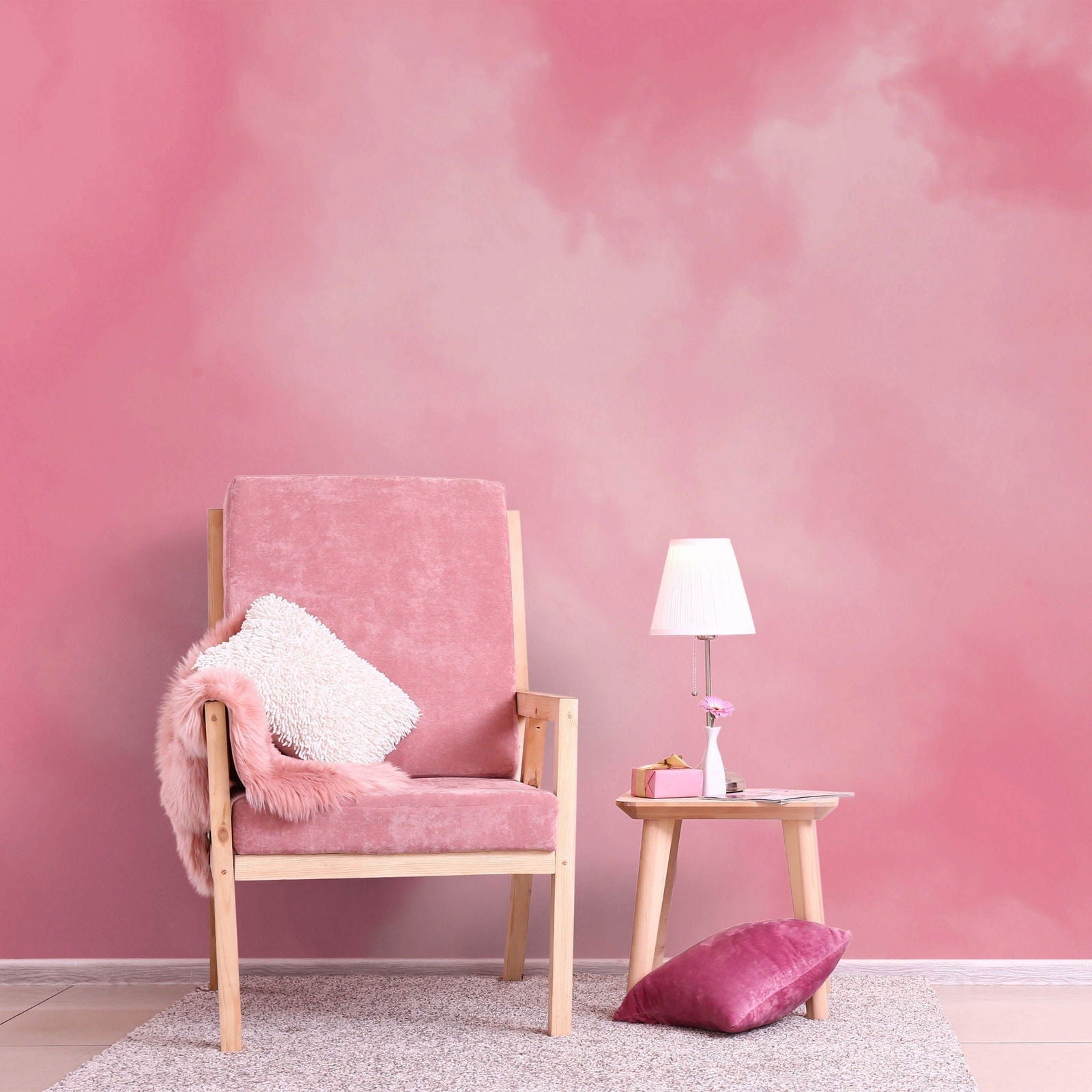 Dreamy Mural Peel and Stick Wallpaper, Removable Wallpaper, Traditional Wallpaper - Pink | DeccoPrint