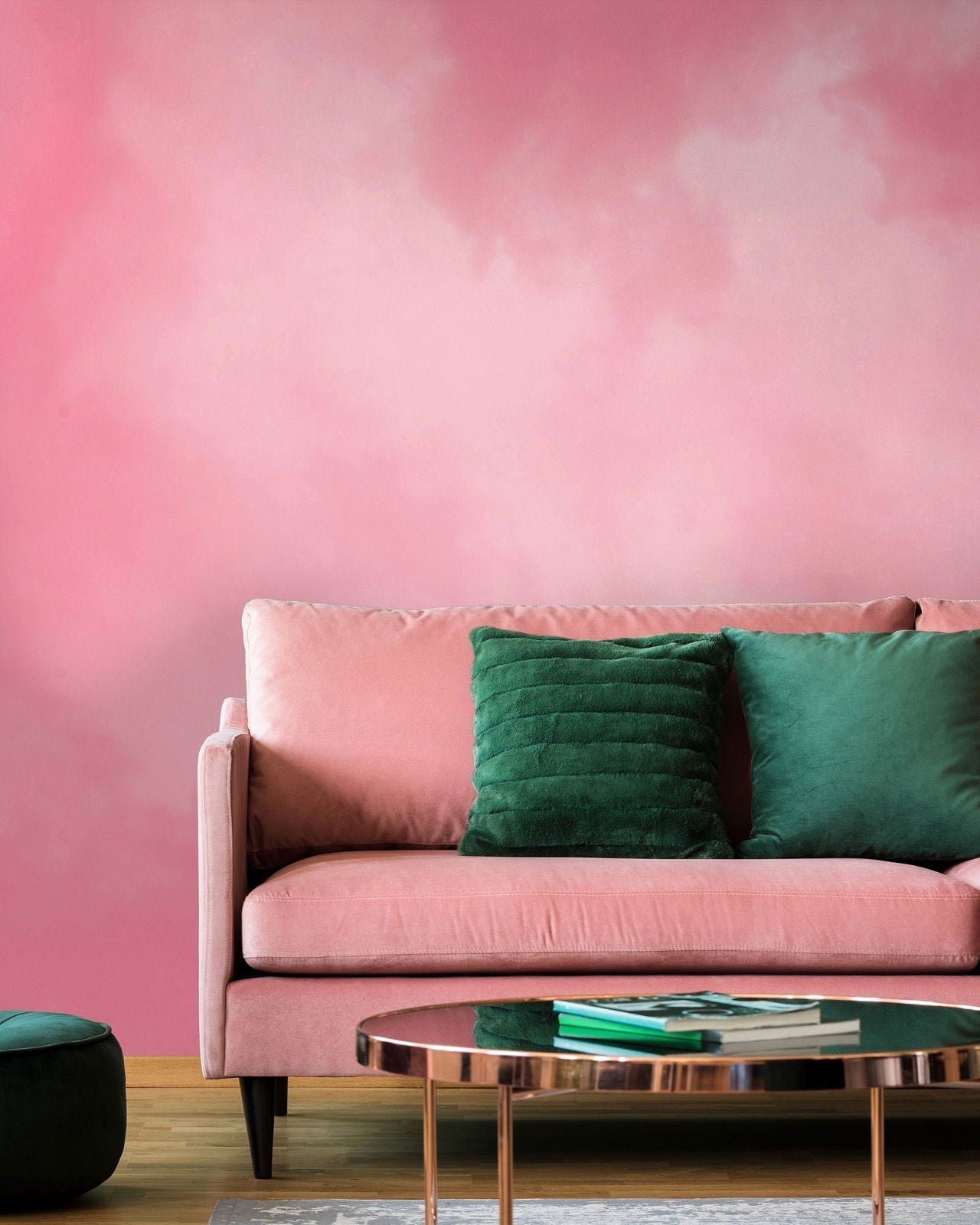 Dreamy Mural Peel and Stick Wallpaper, Removable Wallpaper, Traditional Wallpaper - Pink | DeccoPrint