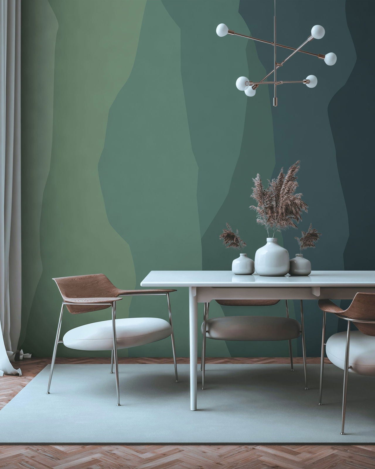 Ripples of Mural Peel and Stick Wallpaper, Removable Wallpaper, Traditional Wallpaper - Green Pastel | DeccoPrint