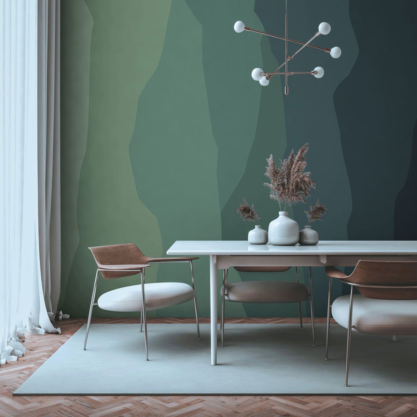 Ripples of Mural Peel and Stick Wallpaper, Removable Wallpaper, Traditional Wallpaper - Green Pastel | DeccoPrint