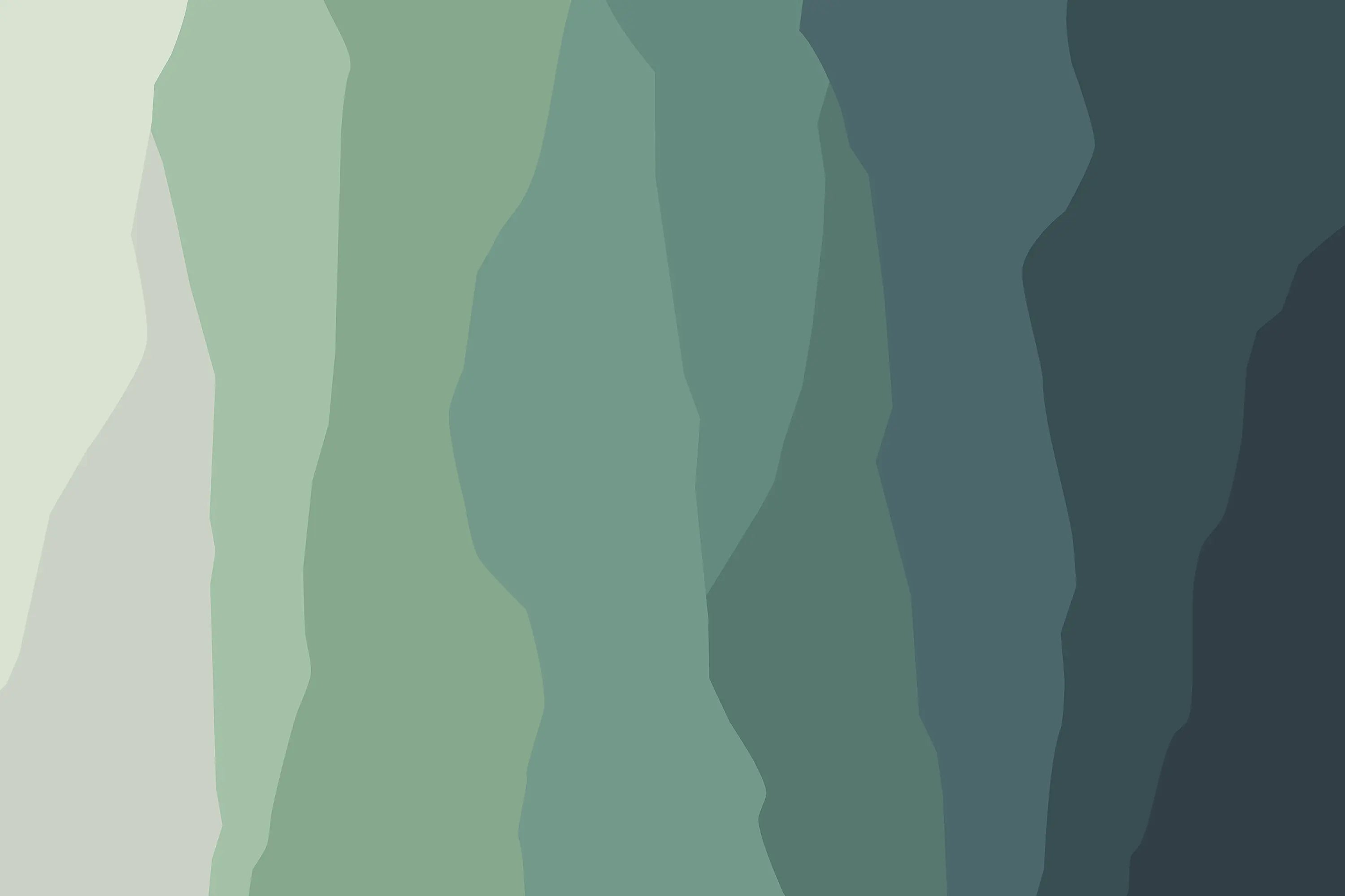 Abstract pattern of wavy lines in green and blue on a light background