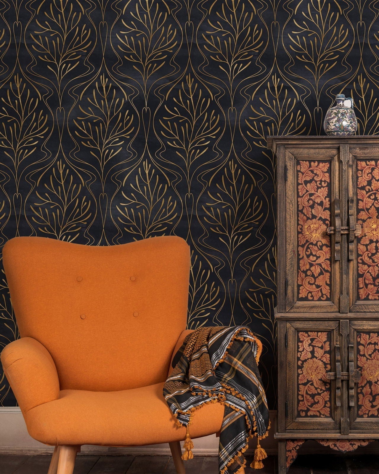 Elegant Foliage Peel and Stick Wallpaper, Removable Wallpaper, Traditional Wallpaper | DeccoPrint