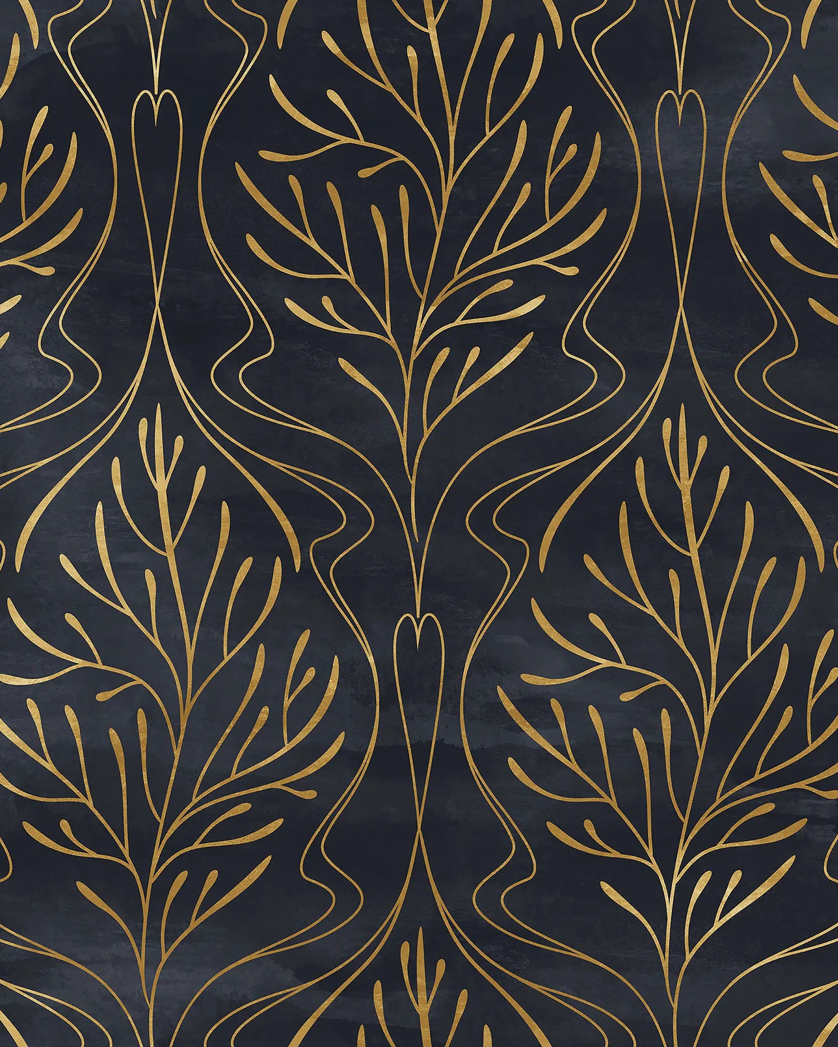 Gold leaf pattern on a black background